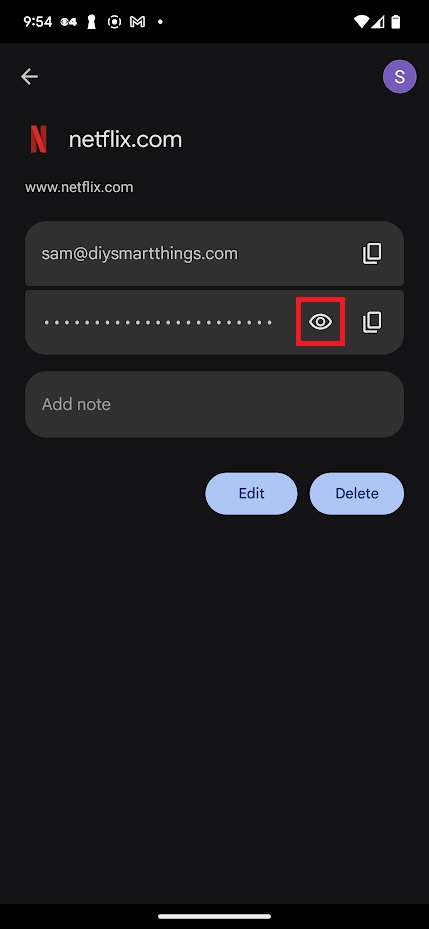Click on Eye Icon to show Netflix password