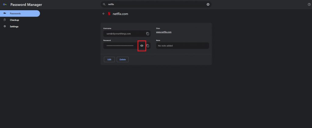 Click on Eye Icon to reveal Netflix password