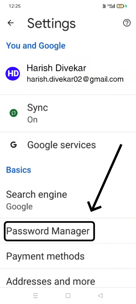 Select Password Manager in Chrome - Android Mobile