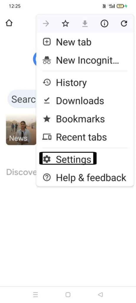 in android chrome browser, click on settings